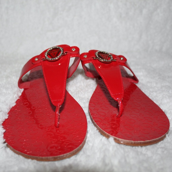 red guess sandals